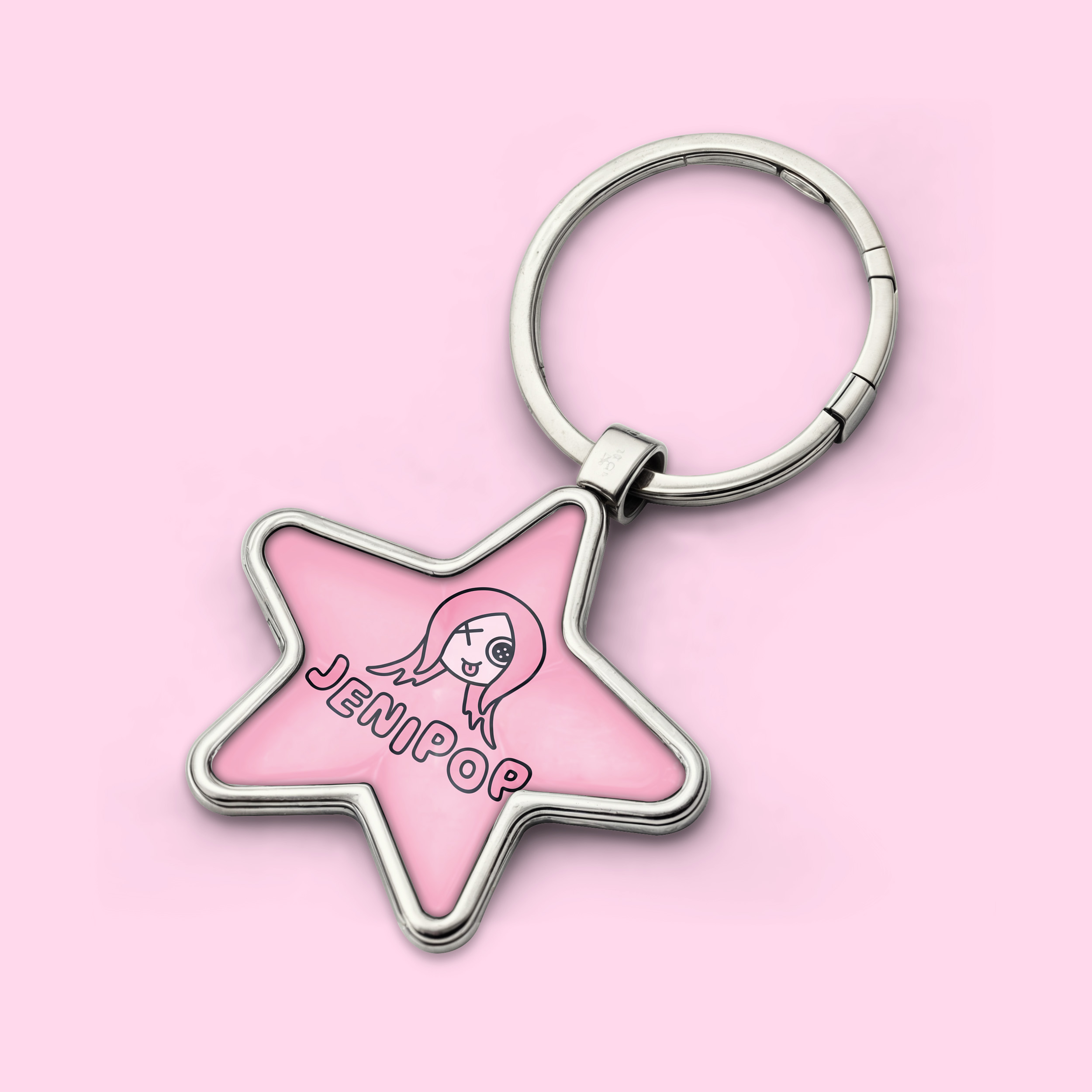 JeniPop logo design showcase demonstrating brand versatility on keychain